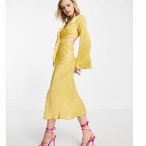 ASOS yellow cut out midi dress
